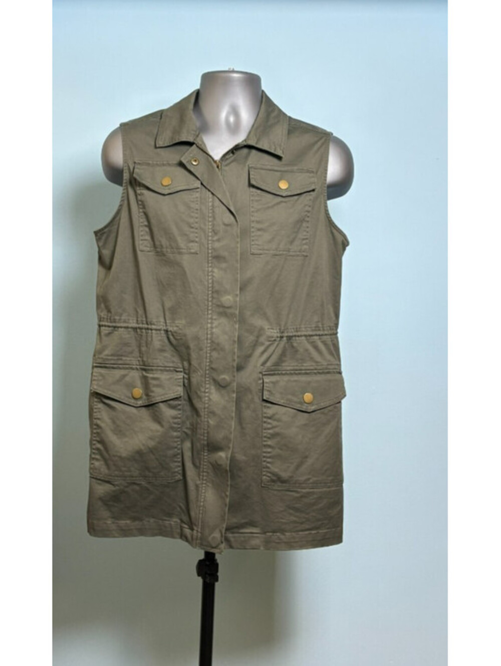 A New Day Womens Large Utility Vest Olive Green Military Cargo Safari Jacket